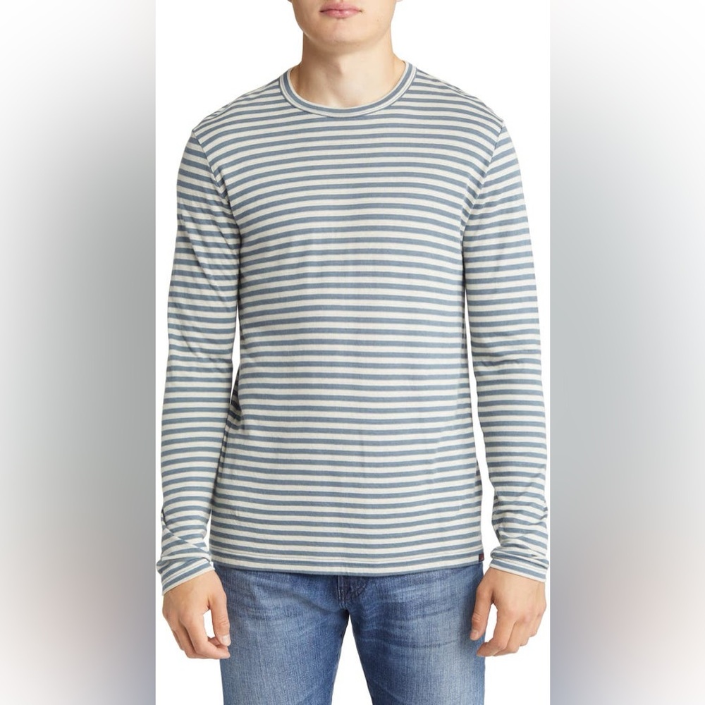 Faherty Blue and White Striped Long Sleeve Tee